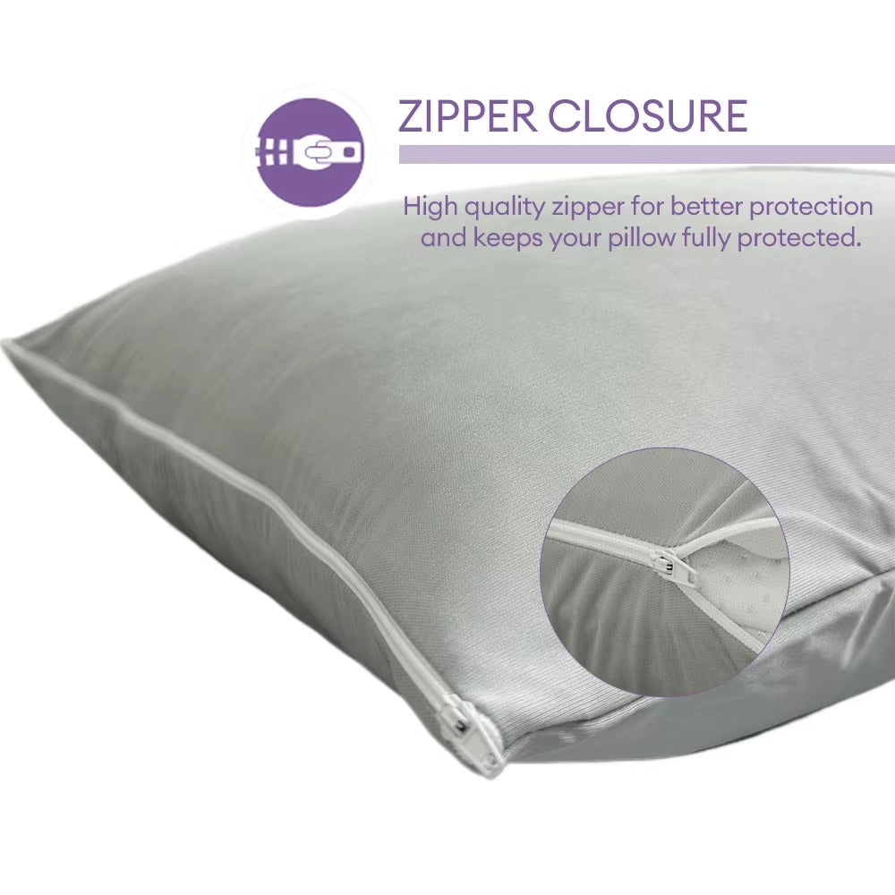 2pcs Grey Waterproof Pillow Protector Bedbug Proof Zipper Pillow Cover 50x70cm Washable & Anti Mites