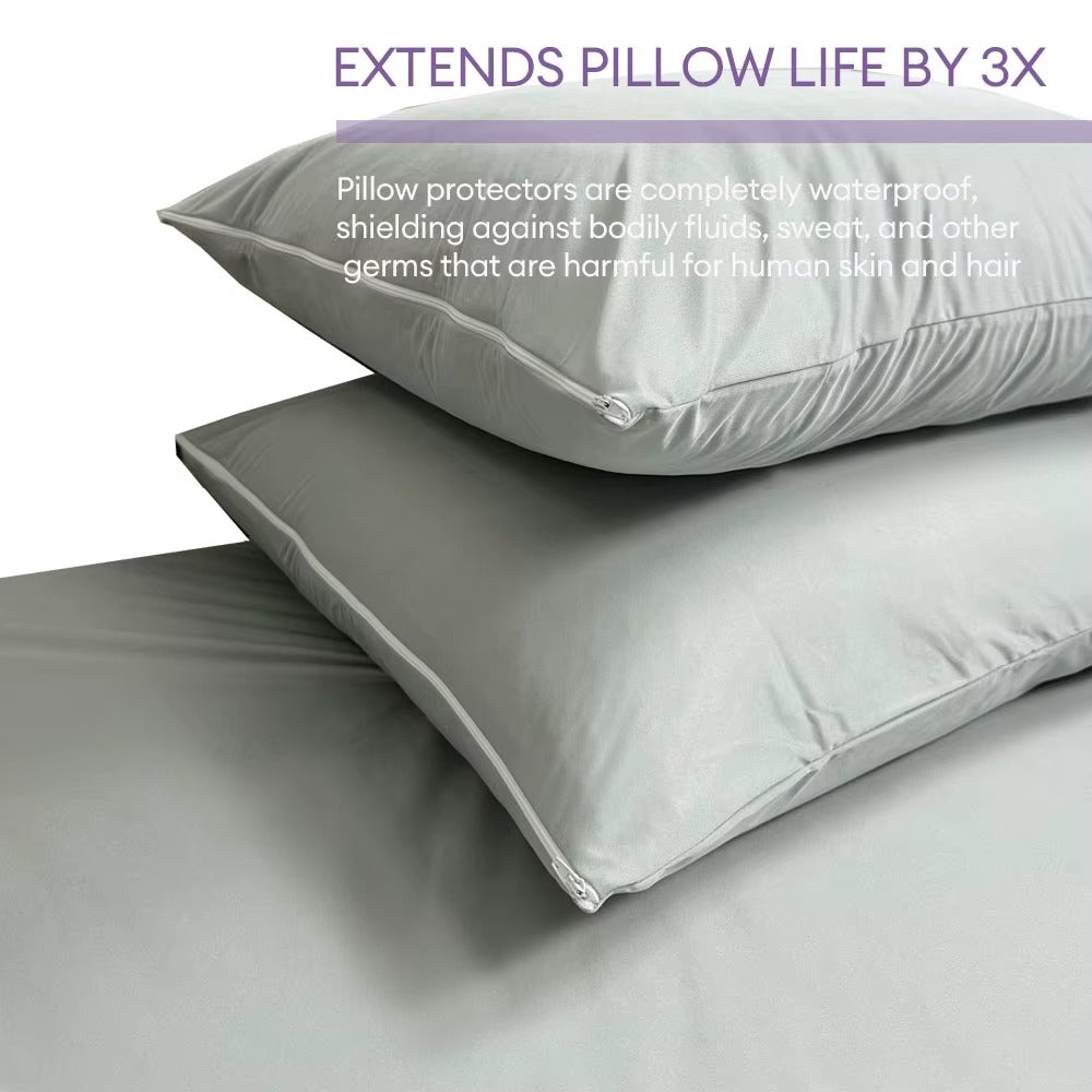 2pcs Grey Waterproof Pillow Protector Bedbug Proof Zipper Pillow Cover 50x70cm Washable & Anti Mites