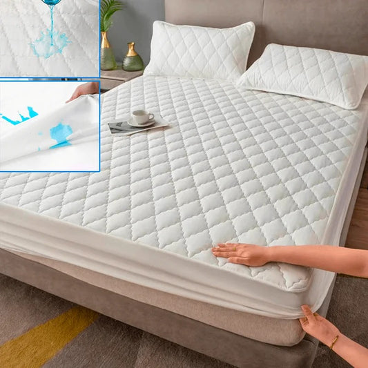 Luxury Waterproof Bed Mattress Cover – Breathable Fitted Sheet Protector in Gray & White – Multiple Sizes
